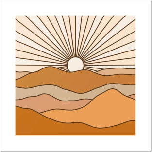 Boho Sunset Mountains Landscape Warm Colors Posters and Art
